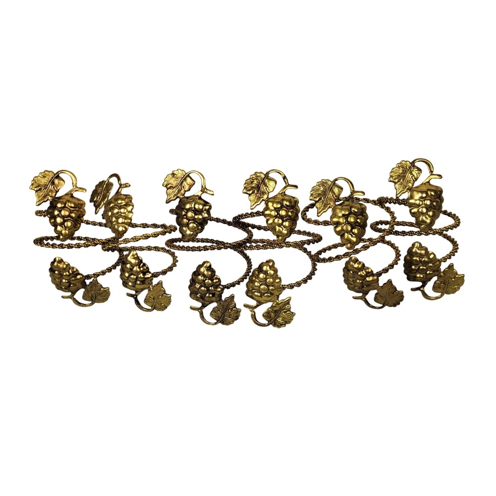 Vintage Brass Grape Vine Napkin Rings Set of 6 Gold Vineyard Table Fall Decor